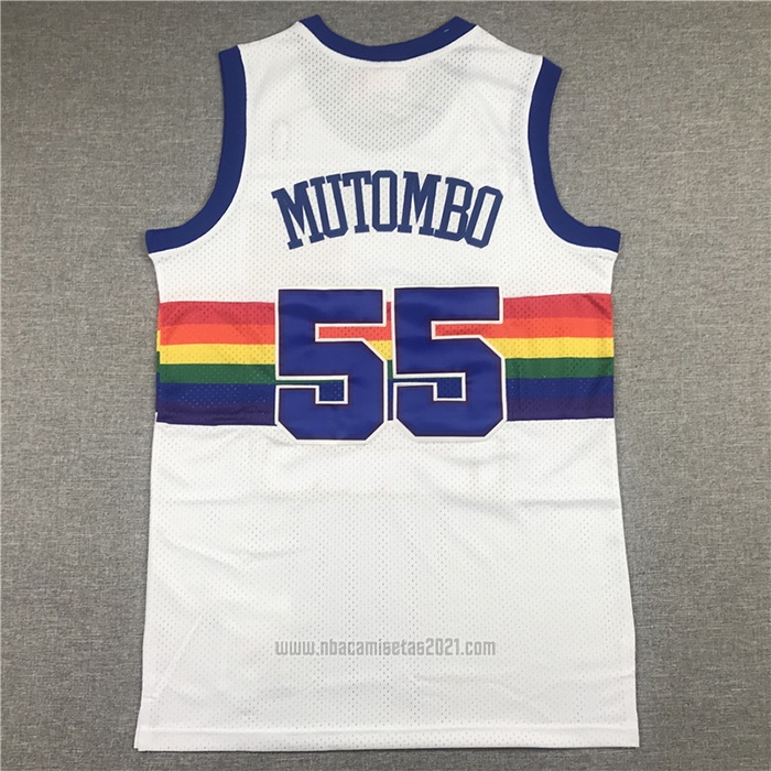 Camiseta Denver Nuggets Dikembe Mutombo #55 Hardwood Classics Throwback Blanco